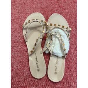 Wild Diva Joanie Women's Strappy Caged Gold Pointed Studs Jelly PVC Sandals